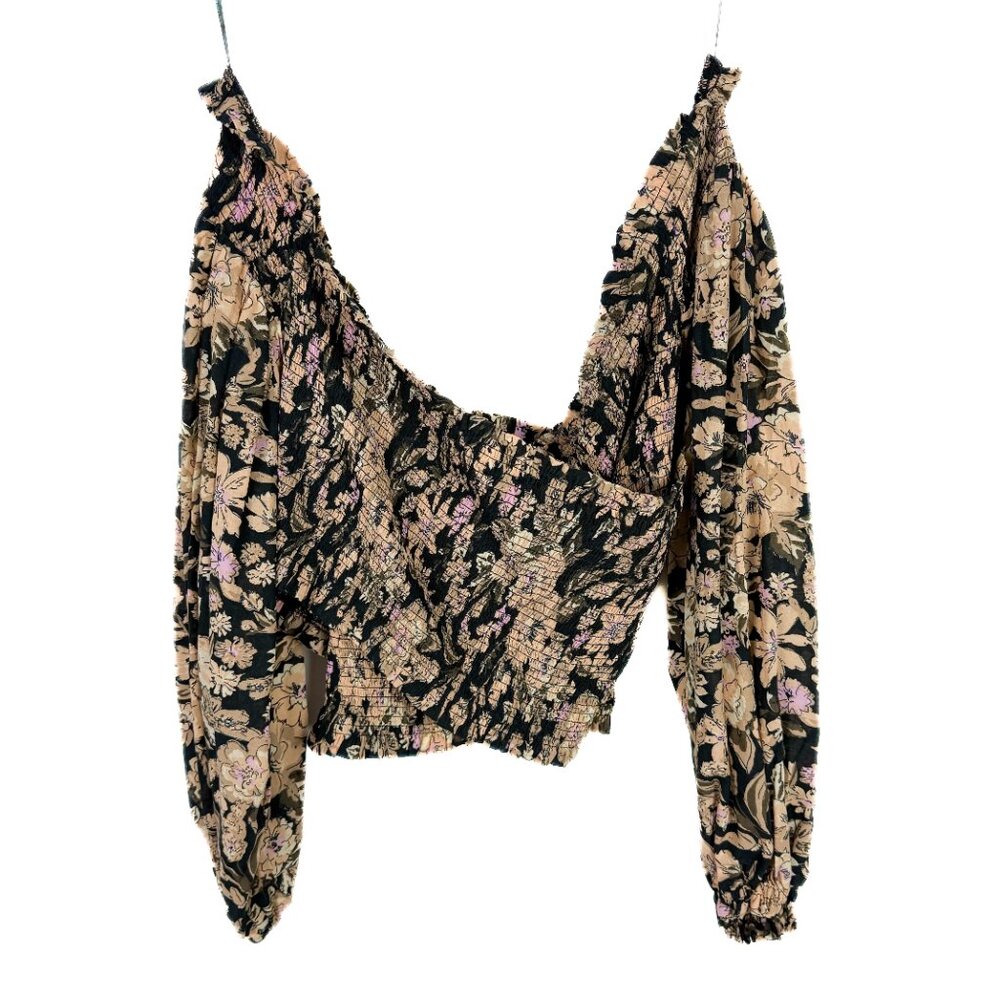 NWT Free People East To West Smocked Top Off the Shoulder Black Size Medium M - Picture 2 of 12
